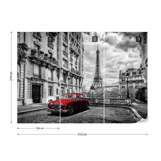 Papier peint Voiture Rouge Noir Et Blanc Paris | VEXXL - 312 cm x 219 cm | Polaire 130gr / m2