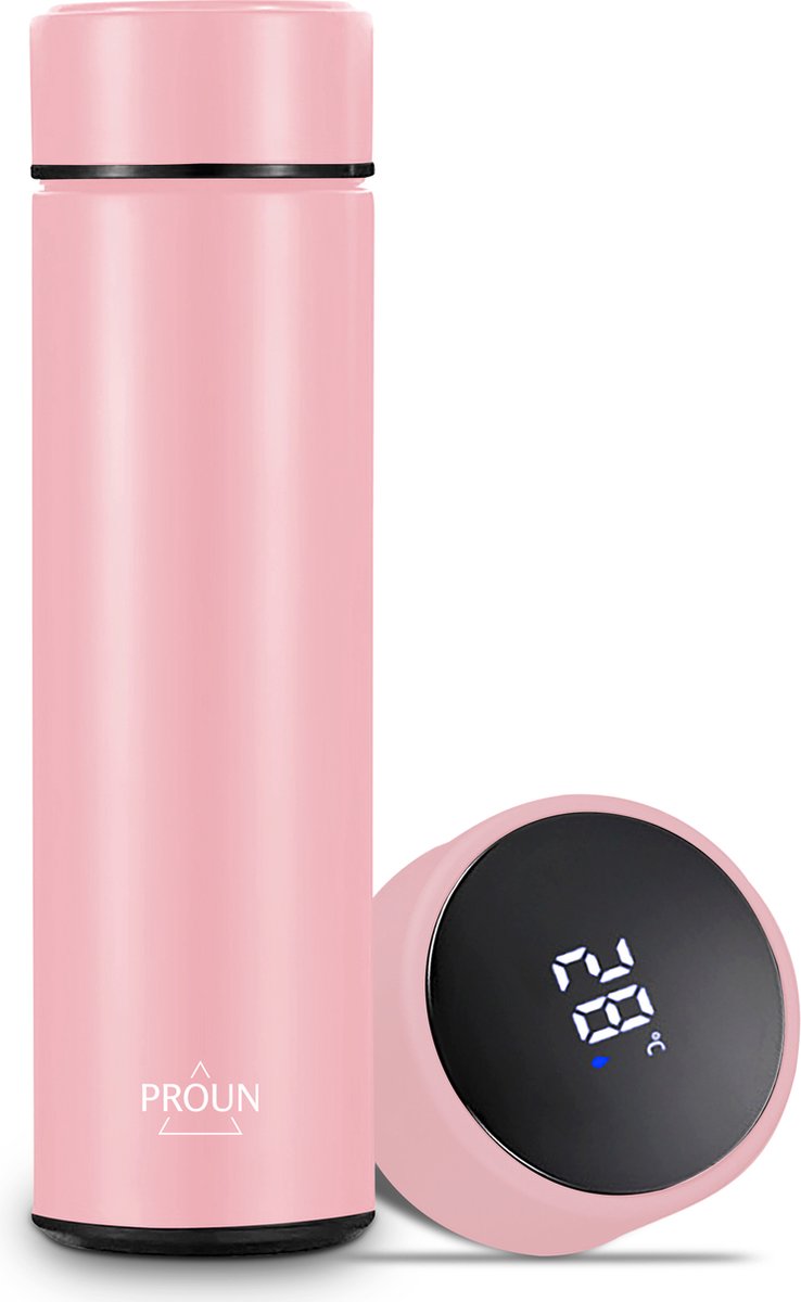 Proun - Thermosfles - 500 ML - Roze - met LED Display - Thermosbeker - Isoleerfles voor Koffie - Valentijnscadeau voor haar