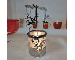LaJao Metalen roterende kandelaars spinnen theelichthouders carrousel zilveren fee met verzilverde kerstdecoratie voor thuis spa cadeau voor moeder vrouw verjaardag 6 ¼ inch lang (nordic eland)