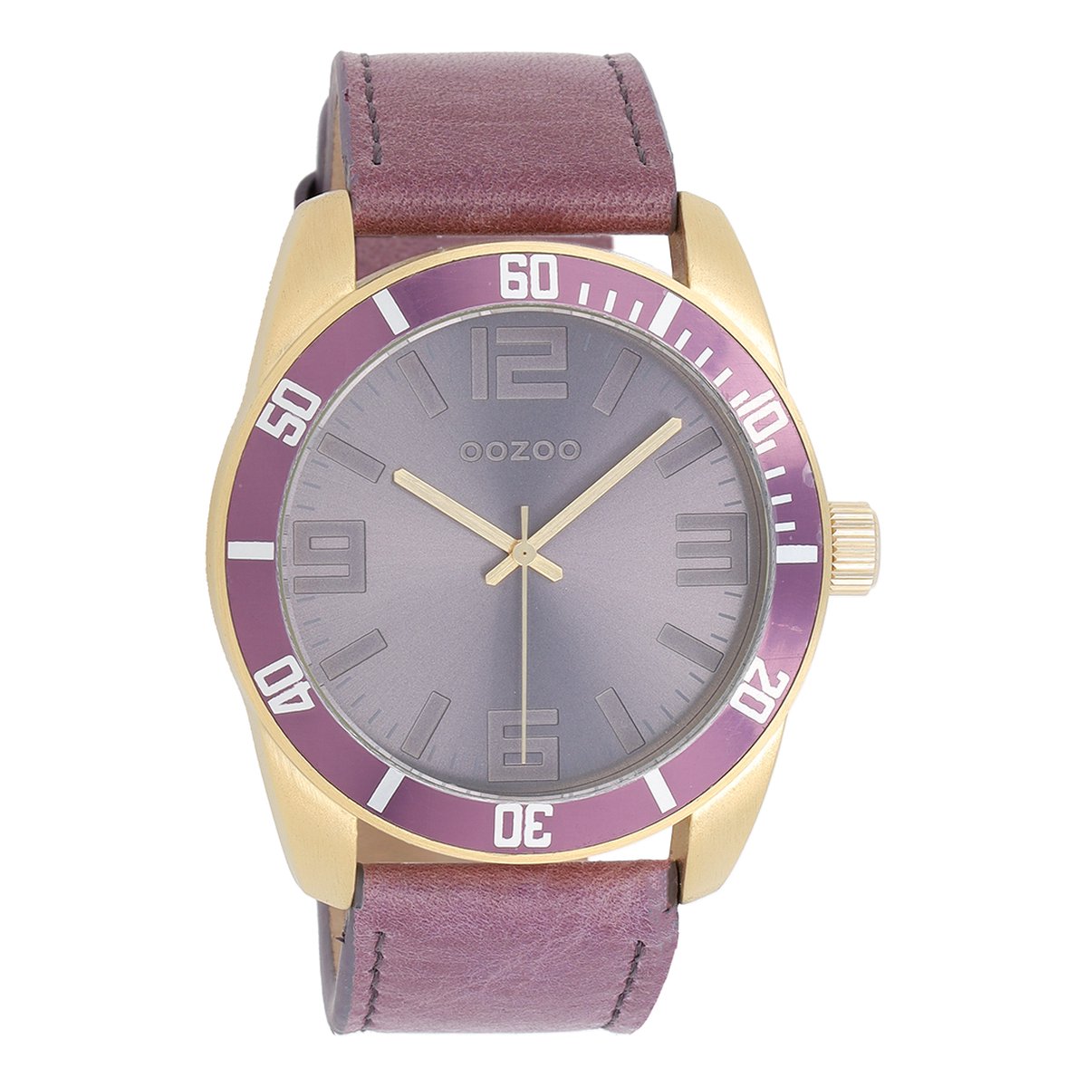 Goudkleurige OOZOO horloge met paarse leren band - C5744
