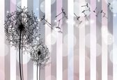 Fotobehang Flowers Dandelion Grey Pink | XL - 208cm x 146cm | 130g/m2 Vlies