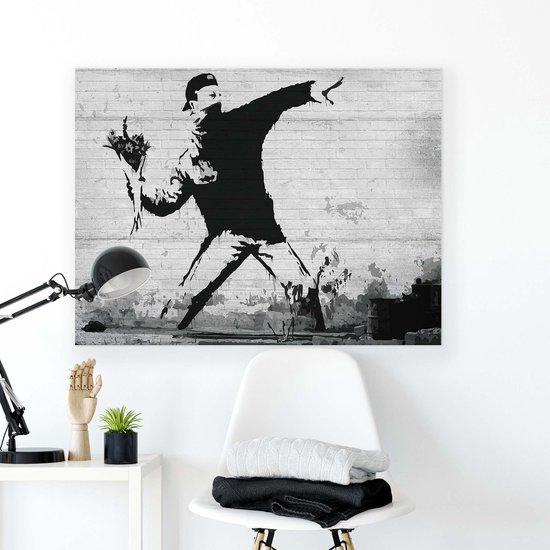 Banksy toile Flower Thrower style graffiti