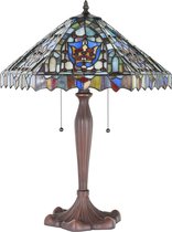 HAES DECO - Tiffany Tafellamp Ø 47x60 cm Beige Blauw Glas Kunststof Rond Tiffany Bureaulamp Tiffany Lampen Glas in Lood