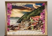 Fotobehang - Vlies Behang - 3D Uitzicht op het Bergstadje vanuit het Raam - 208 x 146 cm