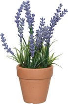Everlands Lavendel kunstplant in terracotta pot - lila paars - D6 x H18 cm