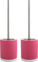 MSV Shine Toilet/wc-borstel houder - 2x - keramiek/metaal - fuchsia roze - 38 cm