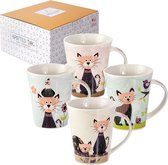 Koffiemokken - Set van 4 - Kat - Cadeau voor Kattenliefhebbers