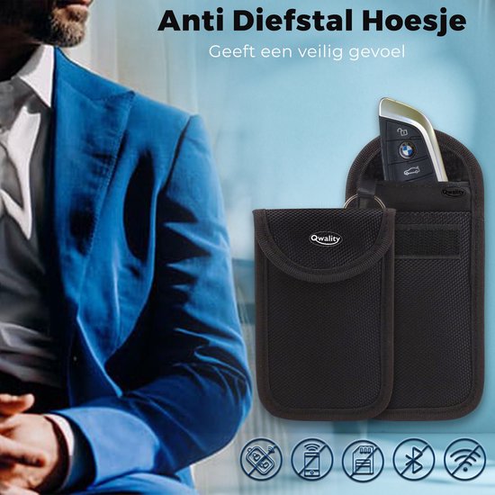 Faraday Kooi Hoesje (2 PACK) + 2X RFID kaarthouders - Autosleutel RFID Antidiefstal - Keyless Entry Hoesje - Beschermhoes Autosleutel - Qwality®