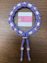 Anti-tekenband hond - Provence - lengte 30 cm - nekomvang vanaf 29 tot en met 34 cm - originele EM-X kralen lichtgrijs - maat M - lavendel/roze - met metalen roze hartjes met glittersteentjes
