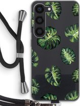 Case Company® - Hoesje met koord geschikt voor Samsung Galaxy S23 hoesje met Koord - Tropische bladeren - Telefoonhoesje met Zwart Koord - Bescherming aan alle Kanten en Over de Schermrand