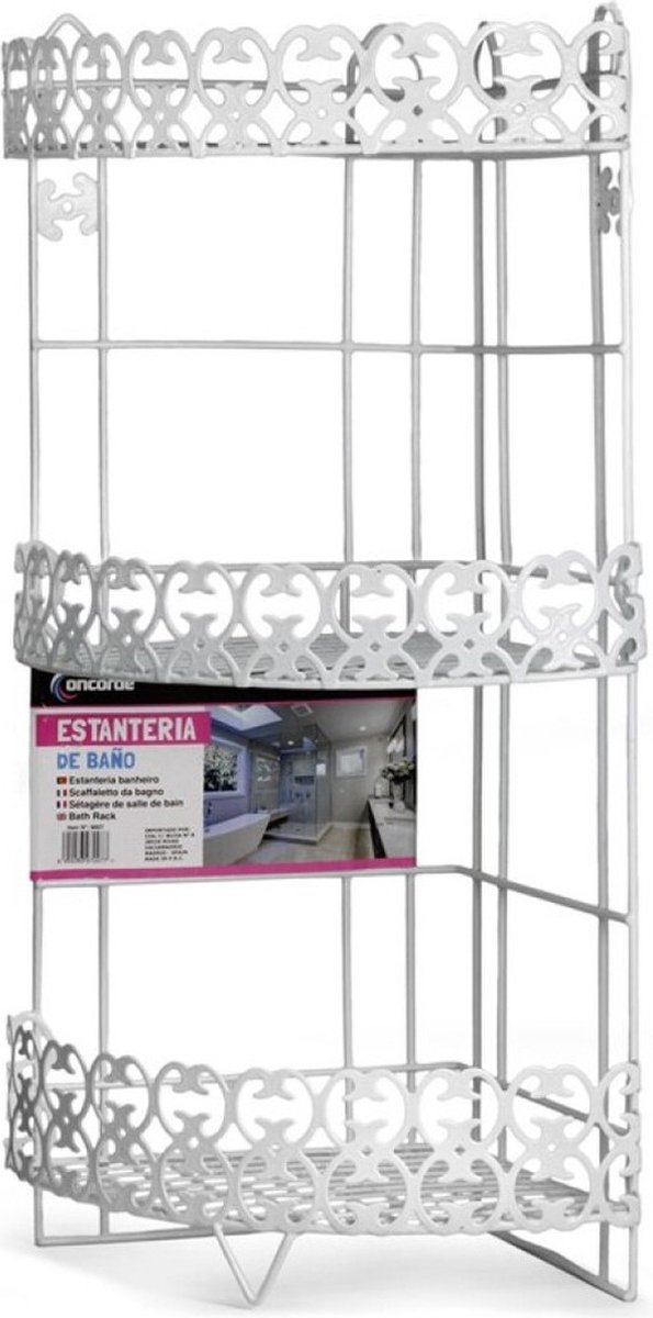 Hoekrekje badkamer - wit - metaal - 24x24x60 cm - 3 lagen doucherek