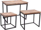 Set van 3x bijzettafels rechthoekig metaal/mango hout zwart 42/37/33 cm - Home Deco meubels en tafels