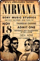 Signs-USA - Concert Sign - métal - Nirvana - billet de concert 1993 - 30x40 cm