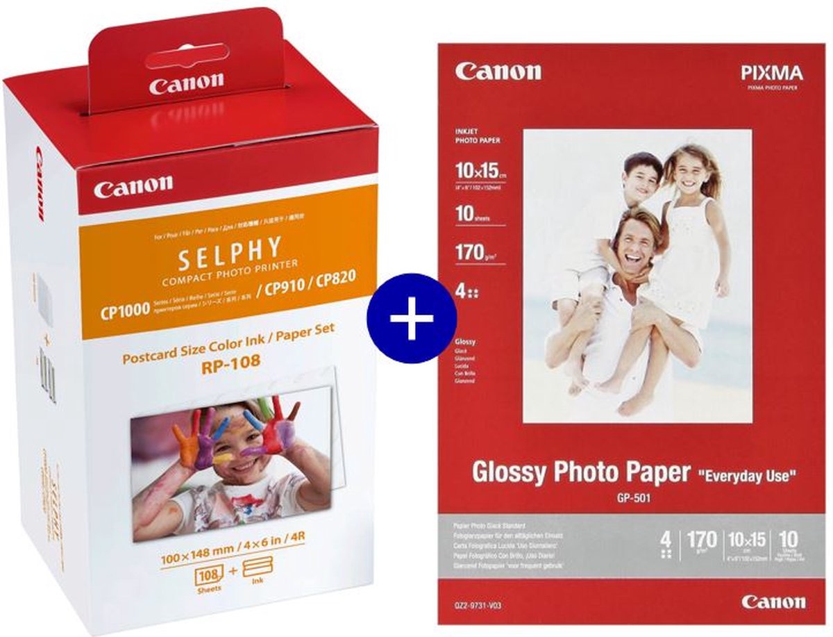 Canon SELPHY CP1500 Blanc + RP-108 Papier 10X15, 108 impressions
