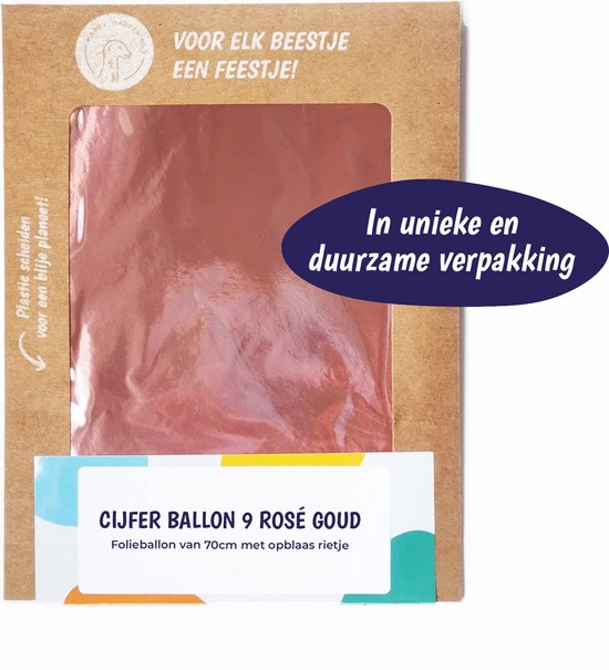 Ballon Aluminium Chiffre 9 - Or Rose - 70cm - Incl. Paille Gonflable - Décoration Anniversaire