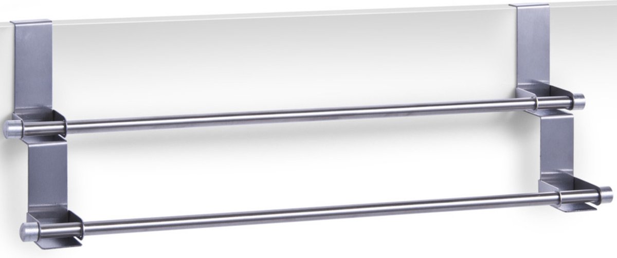 Goedkoopste Zeller Handdoekrek - 2x - zilver - dubbele stang - 57 cm - badkamerdeur handdoekenrekken