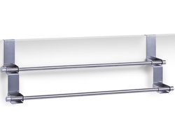 Zeller Handdoekrek - 2x - zilver - dubbele stang - 57 cm - badkamerdeur handdoekenrekken