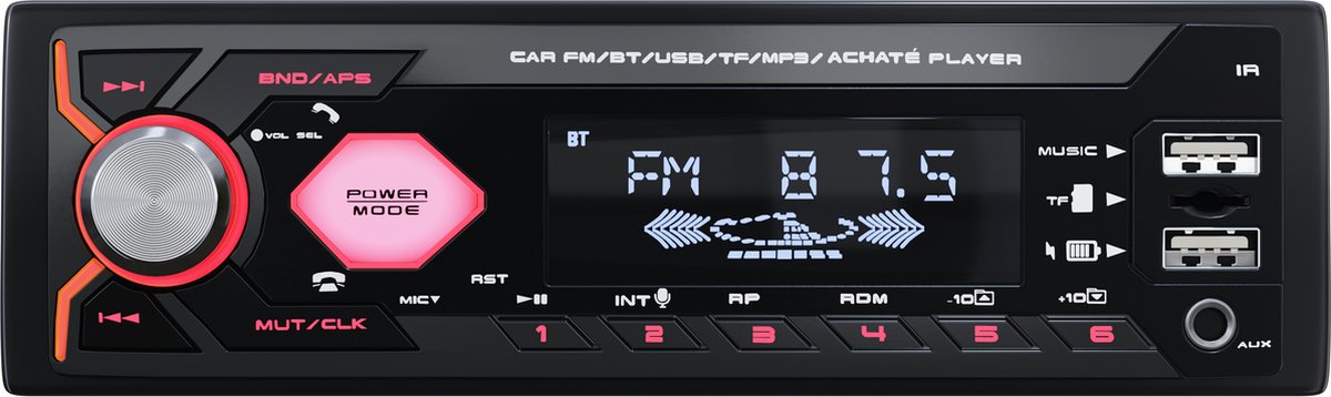 Achaté Autoradio met Bluetooth voor alle auto's – FM Radio, AUX, USB en SD – Handsfree Bellen - Achaté