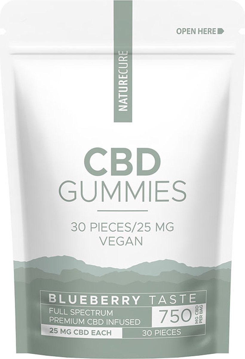 Goedkoopste Nature Cure Blueberry CBD Gummies (Vegan) -25 mg- 30 stuks 100 gr