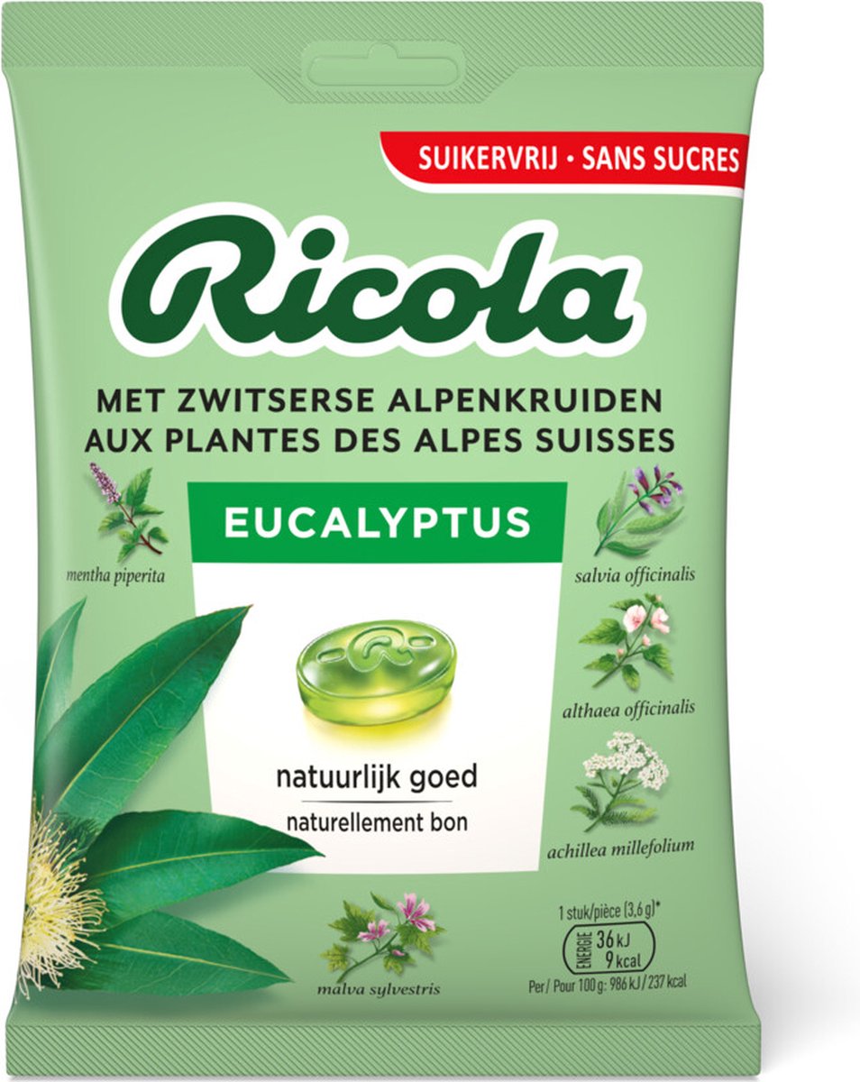 Goedkoopste 6x Ricola Keelpastilles Eucalyptus Suikervrij Zakje 75 gr