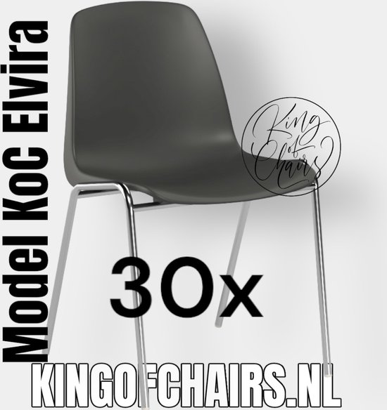 King of Chairs -set van 30- model KoC Elvira antraciet met verchroomd onderstel. Kantinestoel stapelstoel kuipstoel vergaderstoel tuinstoel kantine stapel stoel kantinestoelen stapelstoelen kuipstoelen arenastoel Helene schoolstoel bezoekersstoel