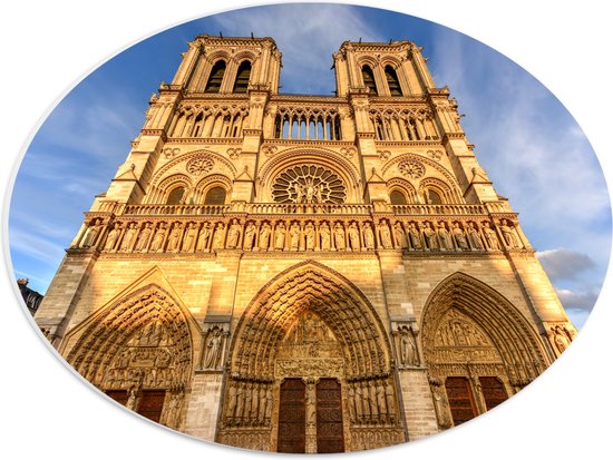 WallClassics - PVC Schuimplaat Ovaal - Vooraanzicht van de Notre Dame in Parijs - 40x30 cm Foto op Ovaal (Met Ophangsysteem)