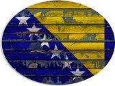 WallClassics - PVC Schuimplaat Ovaal - Vlag van Bosnië op Houten Planken - 56x42 cm Foto op Ovaal (Met Ophangsysteem)