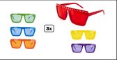 3x Bril Party assortie kleuren - assortie geleverd - Bling brillen thema feest festival fun verjaardag uitdeel carnaval