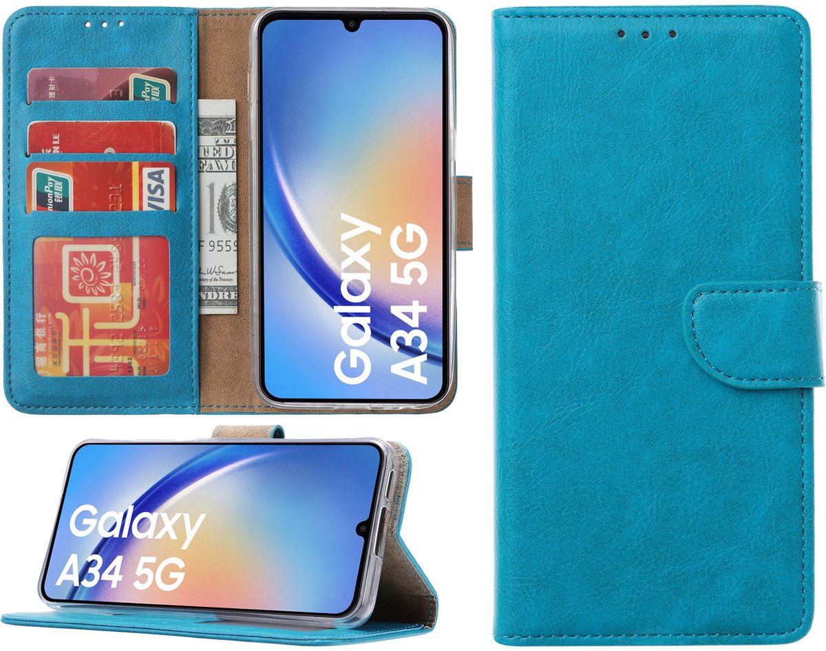 Samsung Galaxy A54 hoesje - Bookcase met pasjeshouder - Turquoise