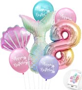Cijfer ballon 8 - Zeemeermin - Mermaid - Meermin - Ballonnen Pakket - Kinderfeestje - Helium Ballonnen - Snoes