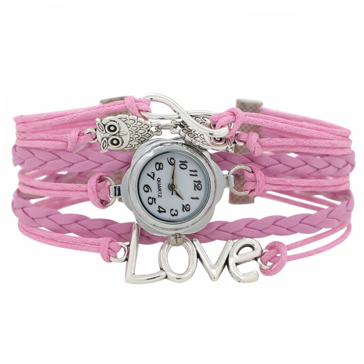 Fako® - Armband Horloge - Multi Infinity Uiltjes Love - Roze