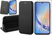 Hoesje geschikt voor Samsung Galaxy A34 - Screen Protector GlassGuard - Book Case Leer ThinShield Zwart & Screenprotector