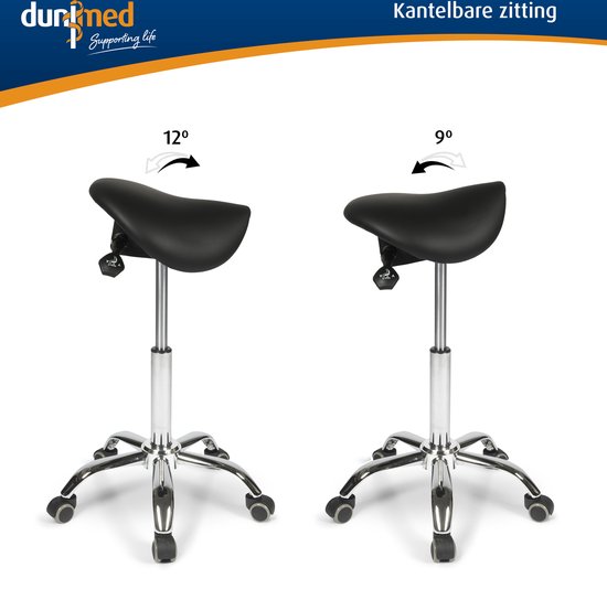 Dunimed - Hoge ergonomische zadelkruk met kantelbare zitting - Zwart