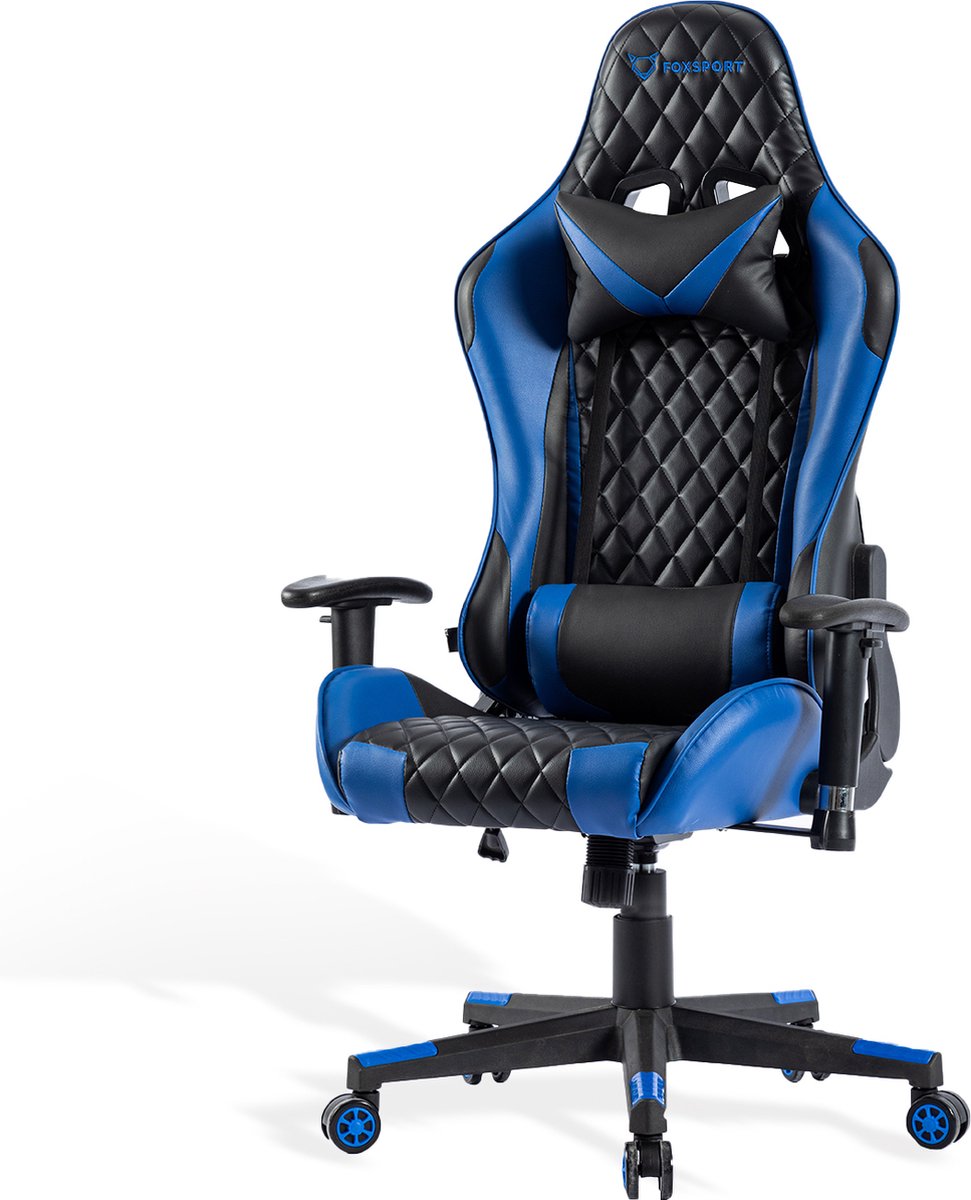 K IKIDO - Gamestoel - Bureaustoel - Gaming Chair - Nek - en Rugkussen - Verstelbare Zithoogte - Kantoor/Thuis /Gaming - Zwart/Blauw