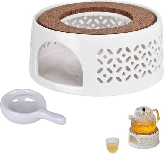 porseleinen theepot, de verwarming bestaat uit keramiek en de ringwand