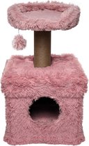 Topmast Krabpaal Fluffy Lima - Roze - 39 x 39 x 72 cm - Made in EU - Krabpaal voor Katten - Met Kattenhuis - Sterk Sisal Touw