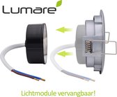 Lumare LED Inbouwspot 4W | 400lm | Extra ondiep, 27mm montage diepte | Ø75mm boorgat diameter | Spot Woonkamer, Badkamer | Inbouwspot Zilver Hoekig | 230V | IP44 Warm wit 2700K | Set van 3 [Energie klasse F].