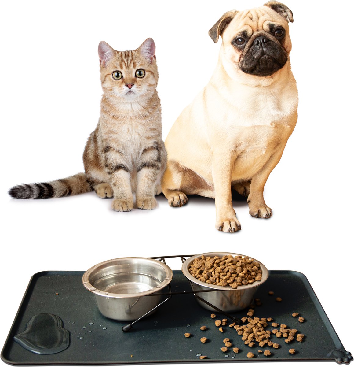 Bol.com Placemat Hond & Kat - Antislip & Waterafstotend - Placemat Voerbak - Honden Placemat - 48x30 cm - Zwart - Siliconen aanbieding