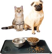 Placemat Hond & Kat - Antislip & Waterafstotend - Placemat Voerbak - Honden Placemat - 48x30 cm - Zwart - Siliconen
