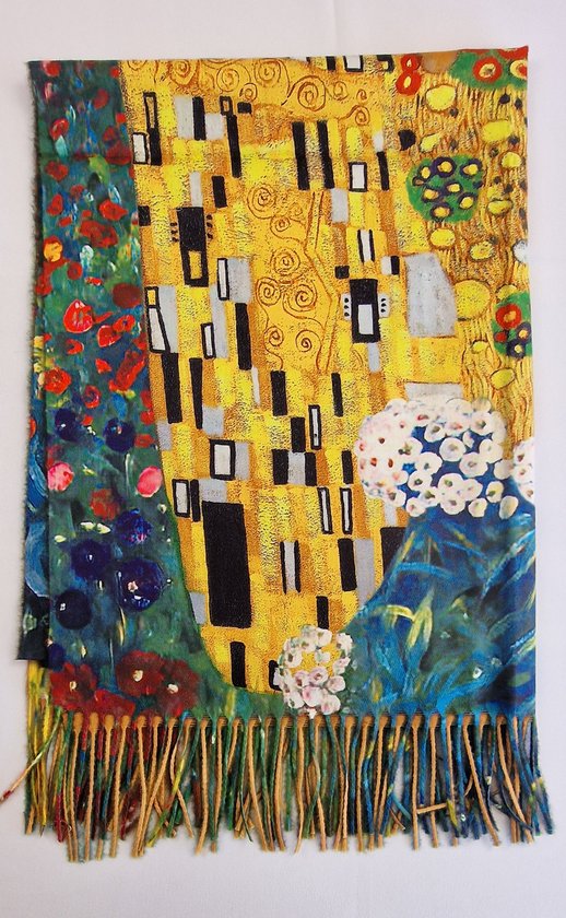 Châle peinture Gustav Klimt le baiser aux tournesols de matière plus épaisse avec 2 kanten (1 face unie)