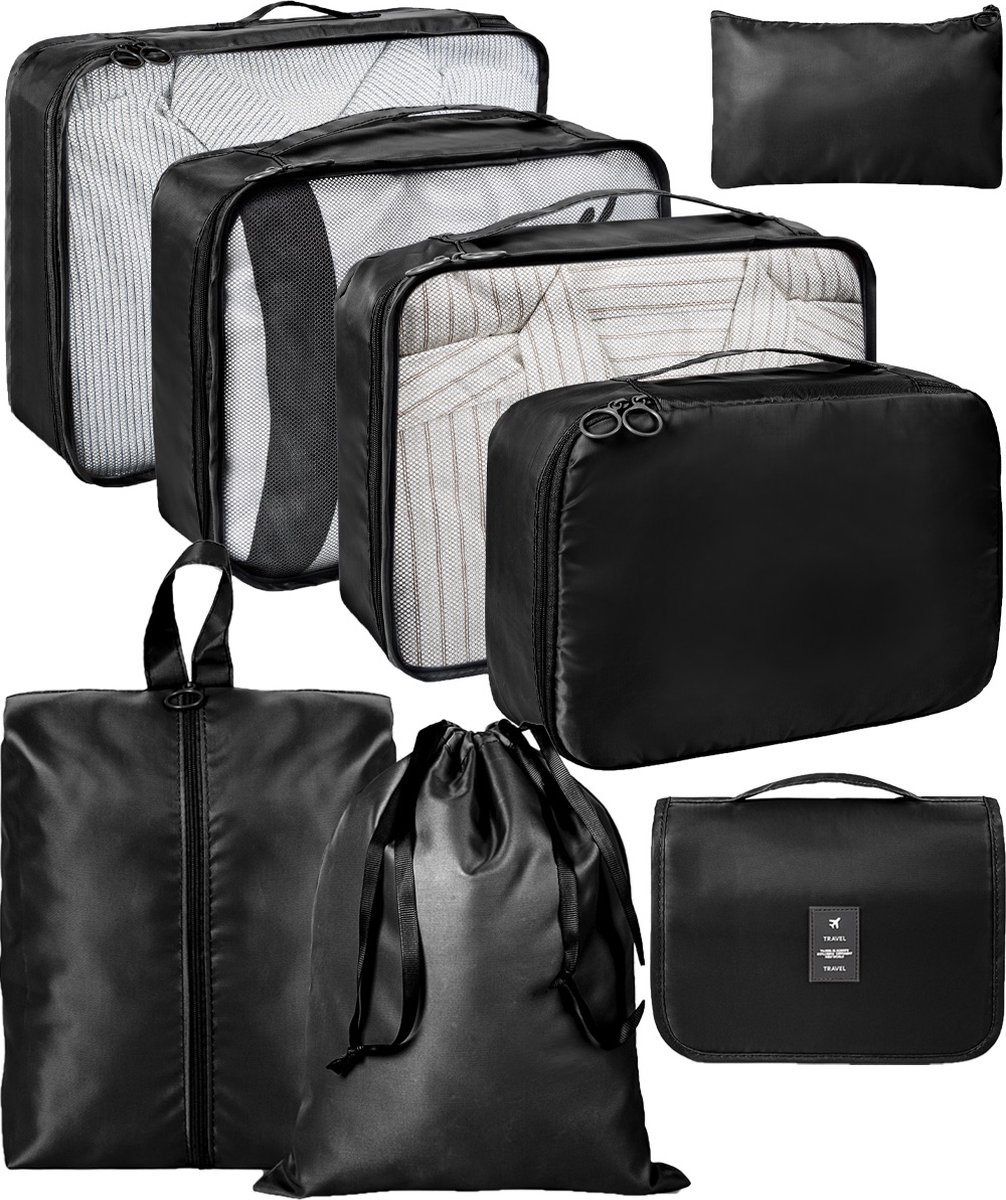 ForDig 8-Delige Packing Cubes (Zwart) - Koffer Organizer Set - Bagage Organizers - Compression Cube Tassen - Travel