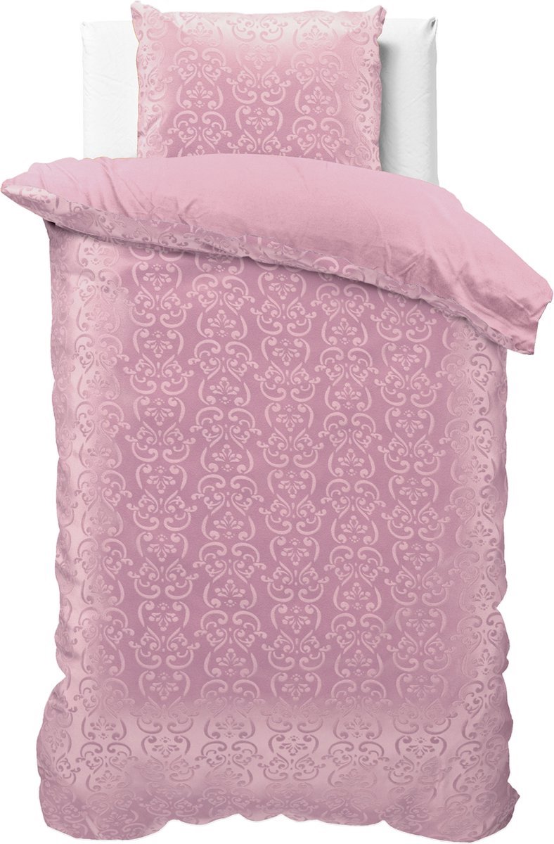 Fluweel zachte velvet dekbedovertrek embossed roze - eenpersoons (140x200/220) - luxe uitstraling - handige drukknopsluiting