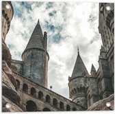 Tuinposter – Onderaanzicht van Hogwarts Castle - 50x50 cm Foto op Tuinposter (wanddecoratie voor buiten en binnen)