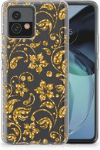 Telefoonhoesje Motorola Moto G72 Back Cover Siliconen Hoesje Gouden Bloemen