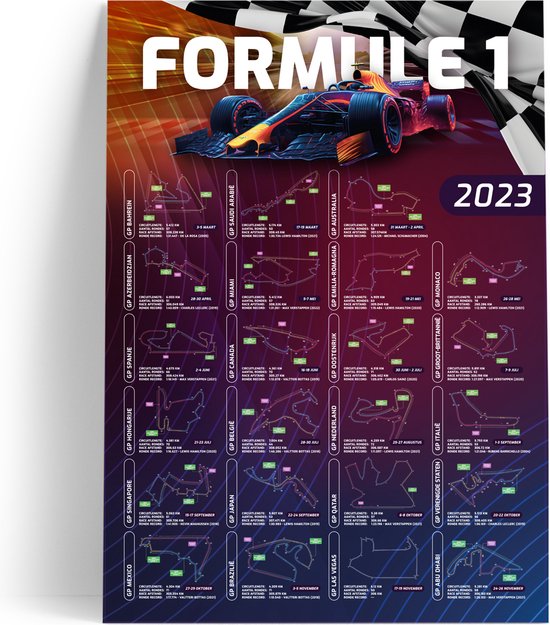 Formule 1 Raceschema Kalender 2023  Poster A2  F1  Racekalender 