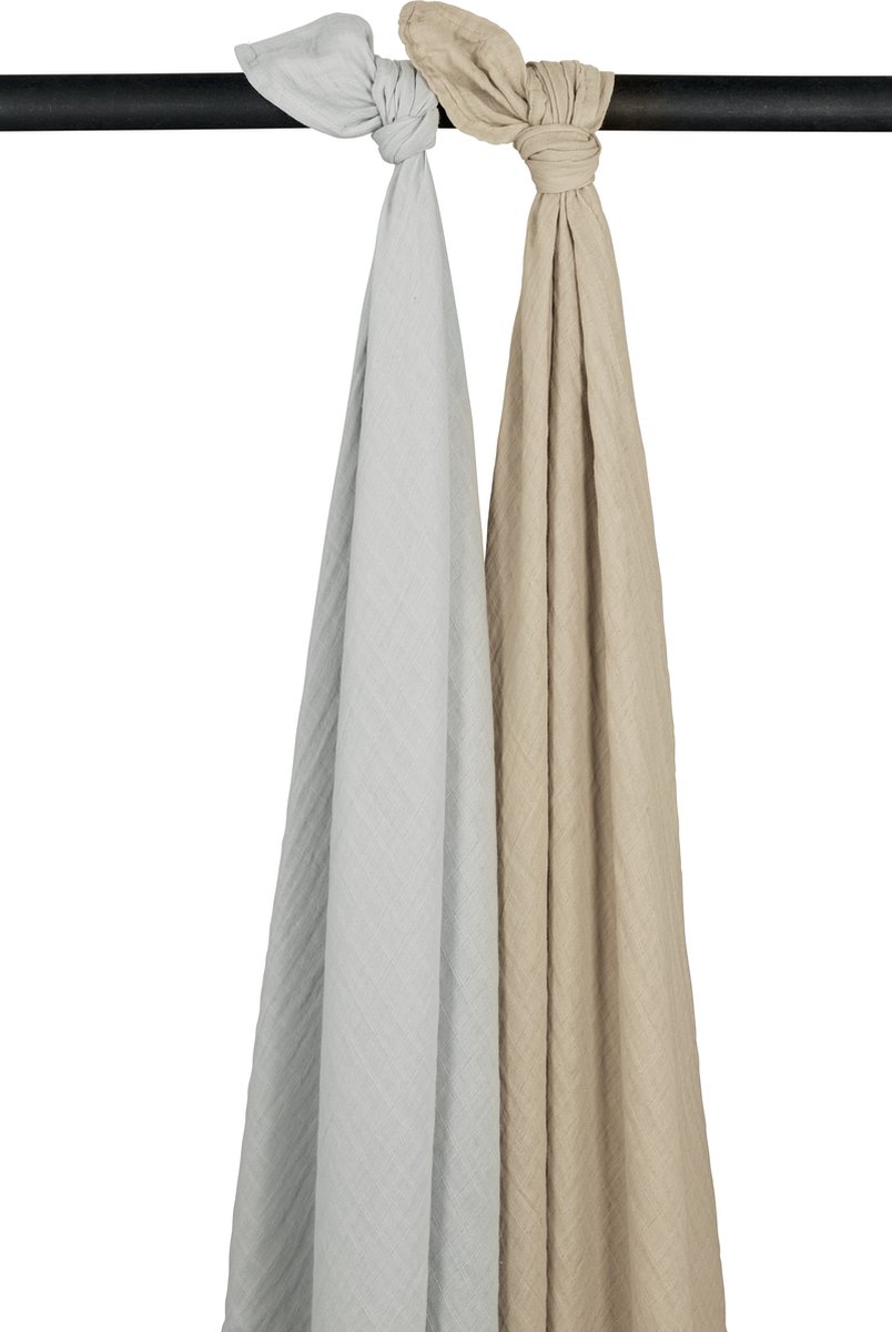 Goedkoopste Meyco Baby Uni swaddle - 2-pack - pre-washed hydrofiel - light grey/sand - 120x120cm