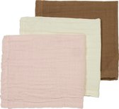 Meyco Baby Uni monddoekjes - 3-pack - hydrofiel - offwhite/soft pink/toffee - 30x30cm
