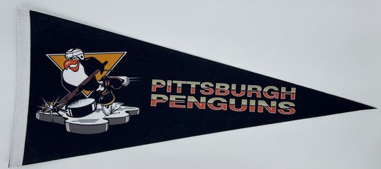 USArticlesEU - Pittsburgh Penguins - Vintage penguin - NHL - Vaantje - Ijshockey - Hockey - Ice Hockey - Sportvaantje - Pennant - Wimpel - Vlag - Zwart/Geel/Wit - 31 x 72 cm