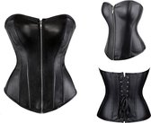 Sexy Korset - zwart - maat M - Faux Leather - zandloperfiguur - Warrior corset - met rits - uniseks - dominatrix