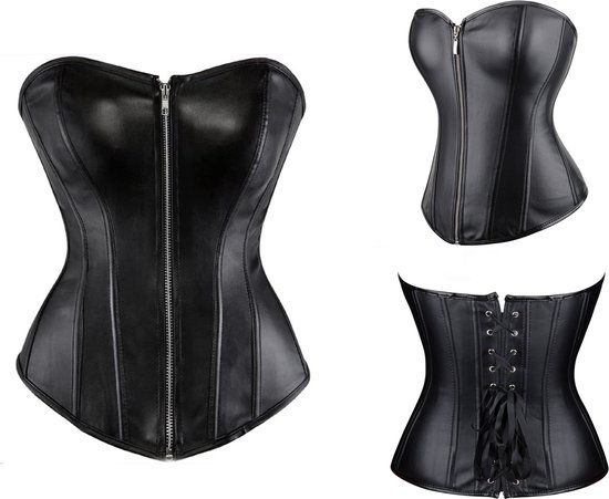 Corset sexy - noir - taille M - simili cuir - sablier - corset guerrier - avec fermeture éclair - unisexe - dominatrice